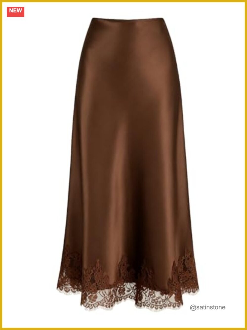 Lace Trim Satin Midi Skirt High Waisted A-Line Long Skirt